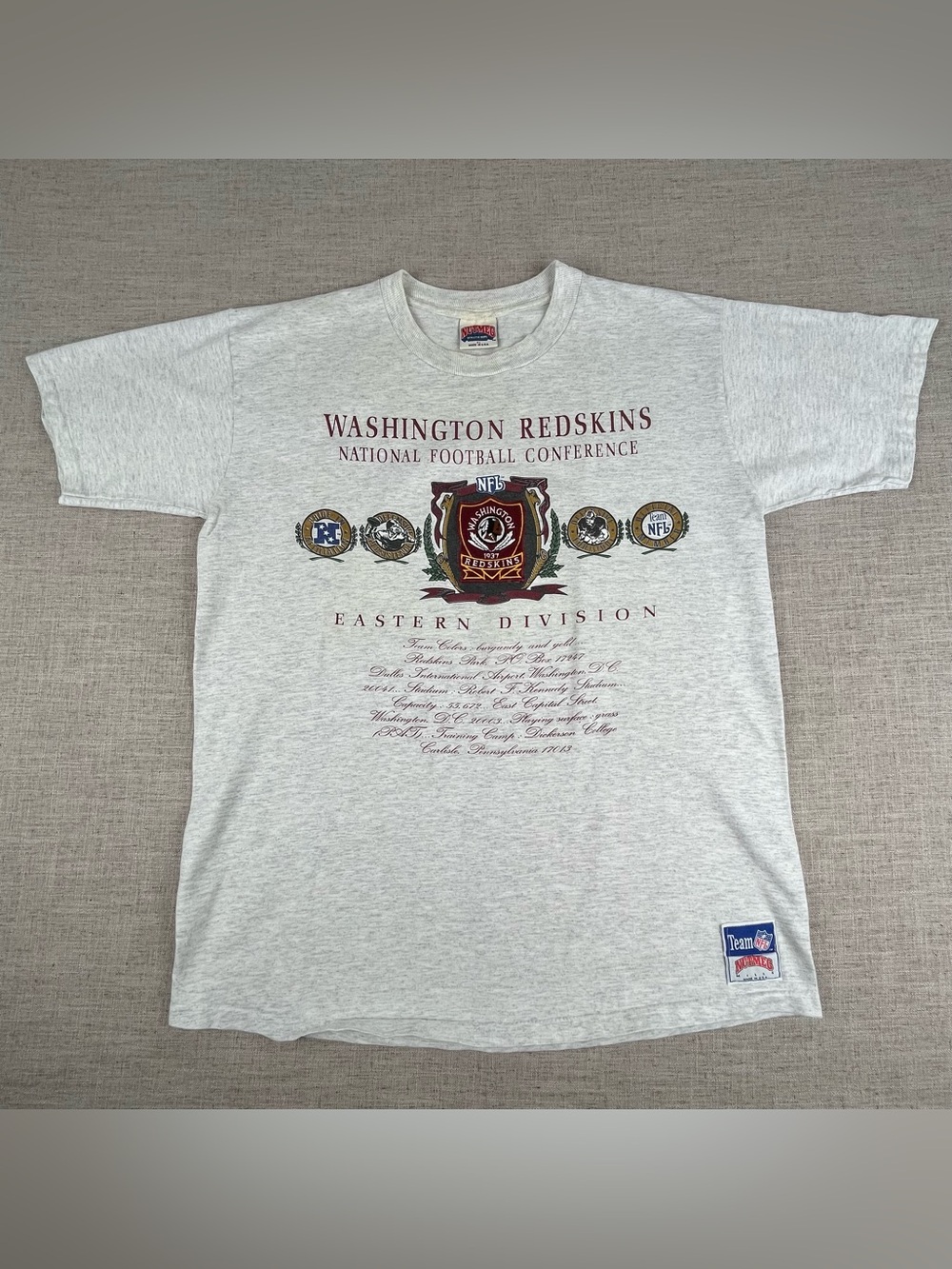 Vtg Washington Redskins T Shirt XL Grey Nutmeg Tag NFL USA Football Embroidered